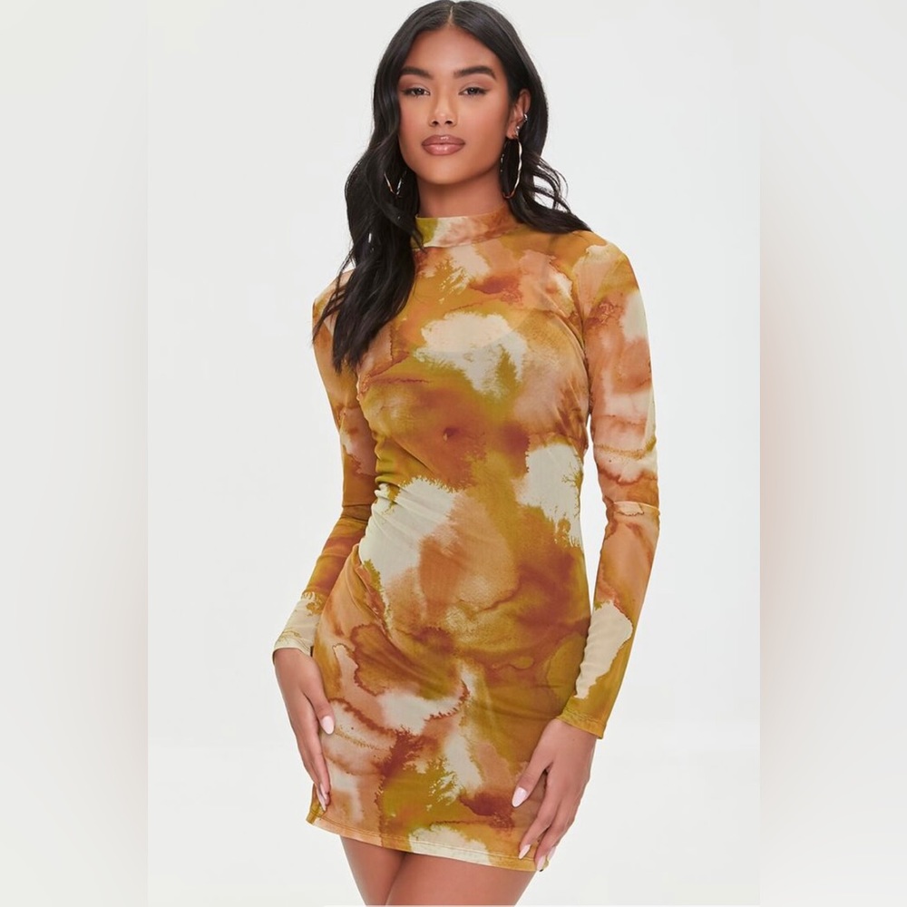 Forever 21 Mesh Watercolor Print Bodycon Dress